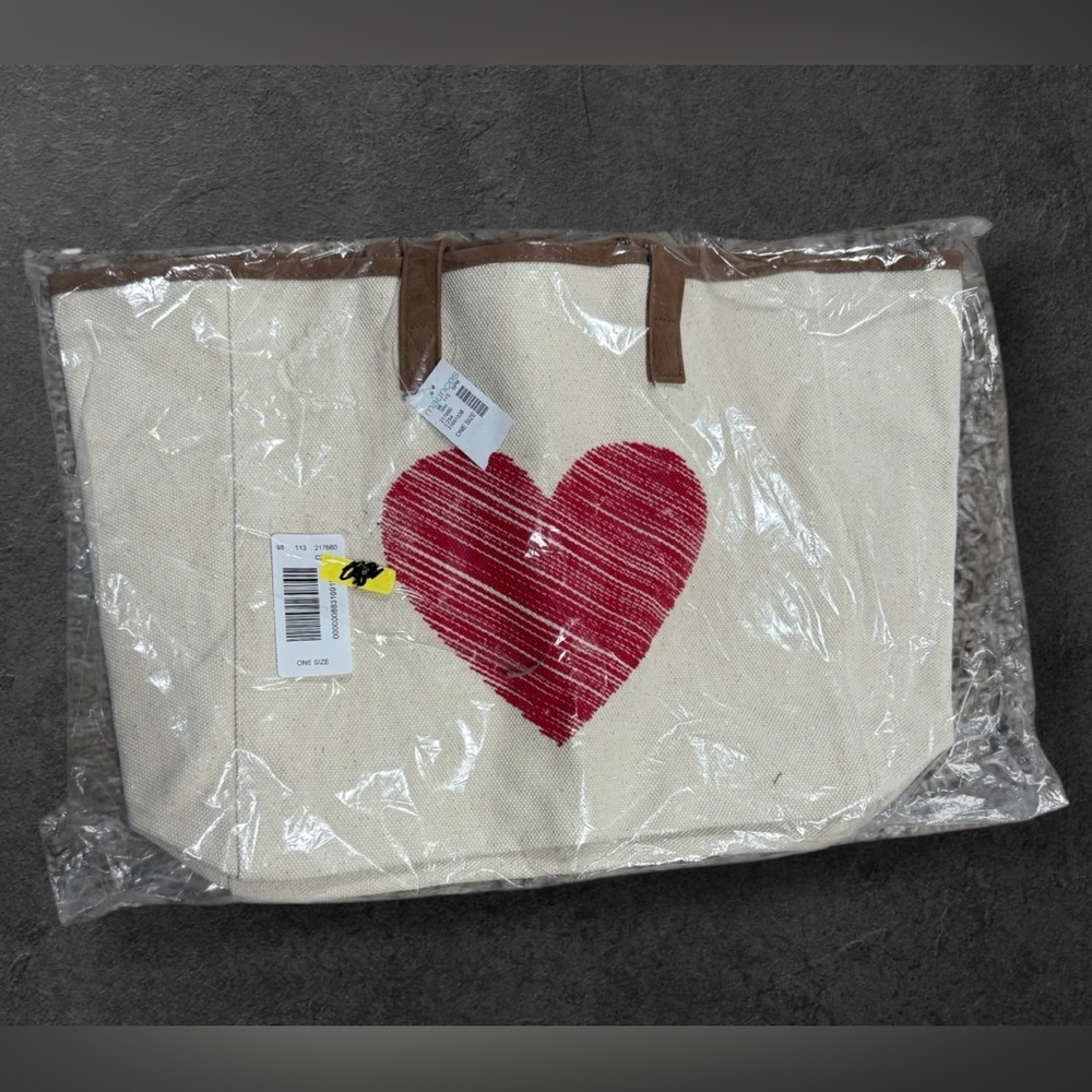 NWT Canvas Tote Bag with Red Heart Design